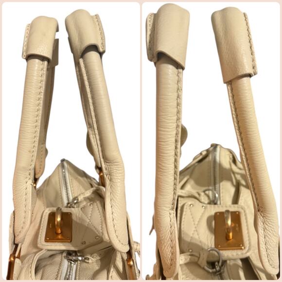 Chloé Paddington Beige Soft Leather Satchel Padlock Top Handle Bag Purse Luxe - Picture 13 of 16